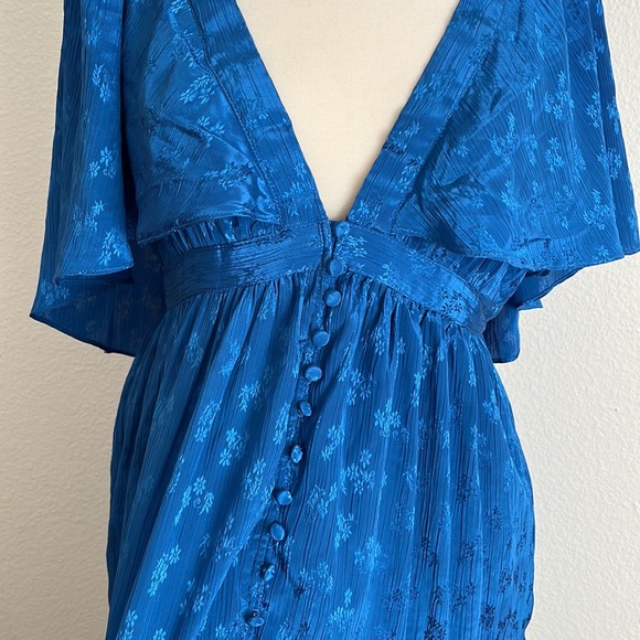 Free People Cha Cha Floral Button Front Cape Style Ruffle Hem Maxi Dress - Picture 7 of 13